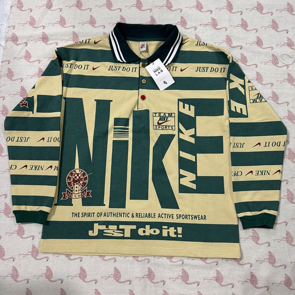 Nike Long-Sleeved Polo Shirt With Cream Green Lapel